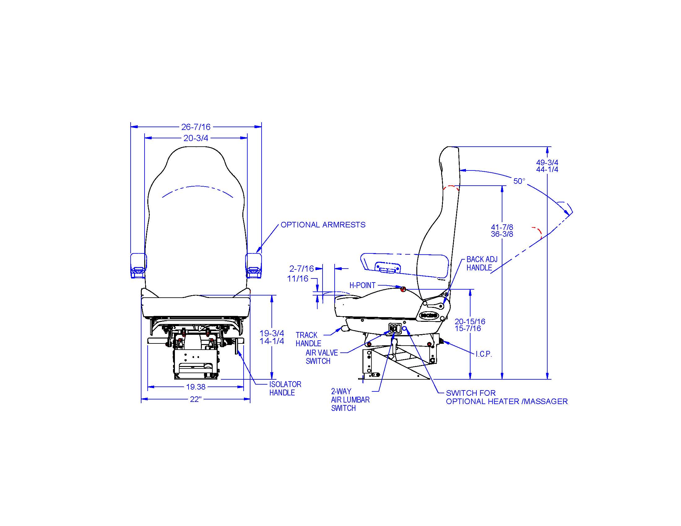 Seat Inc. Legacy Silver Seat W/ Mid Back, STD Base, Heat - DuraLeather Gray  - 4 State Trucks